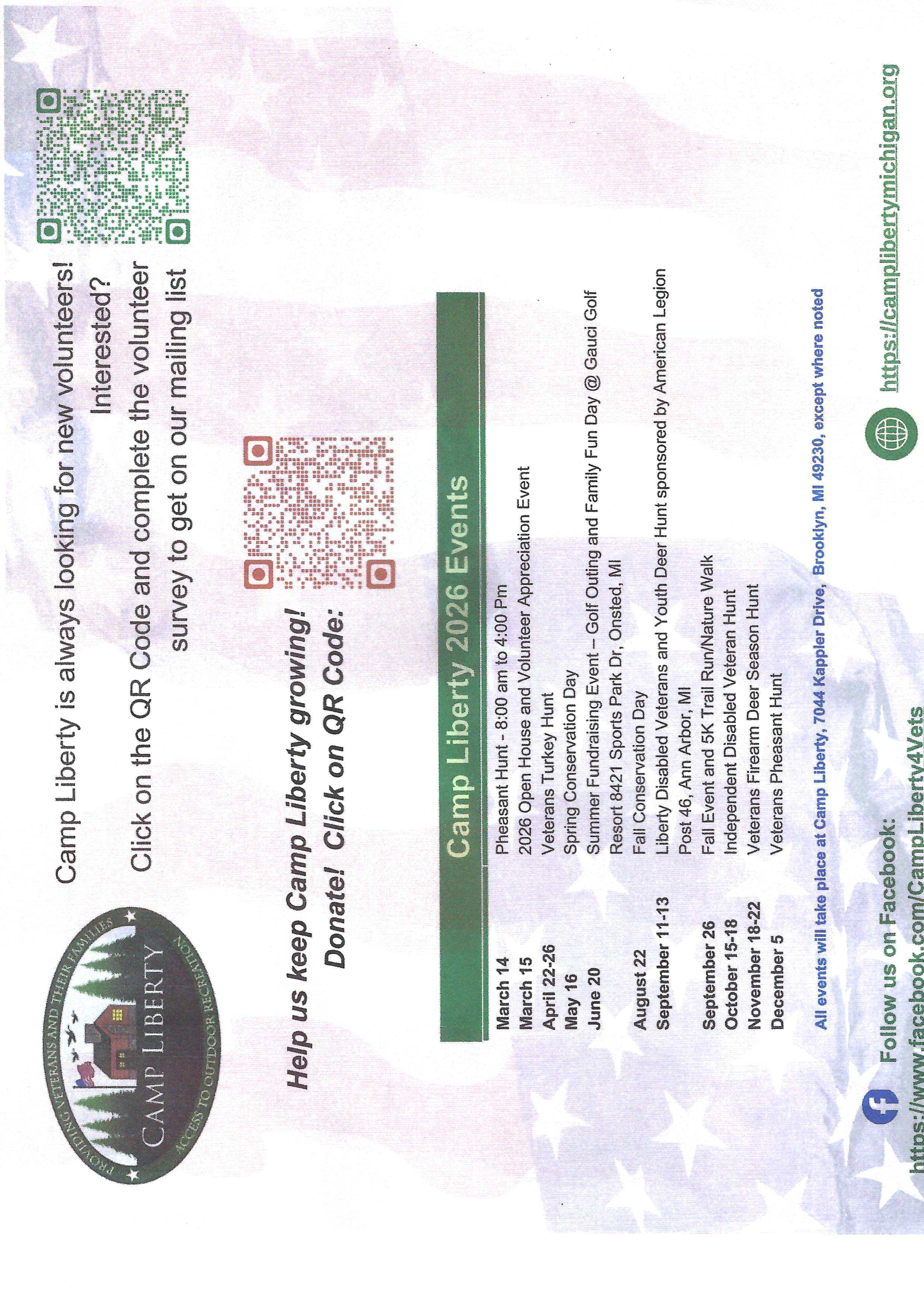 Camp Liberty Calendar of Events